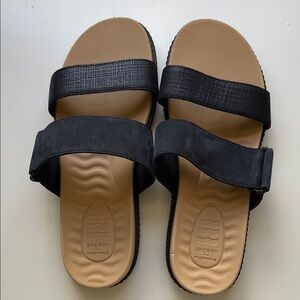 Sperry Women’s Black Slide Sandals with Tan Footbed